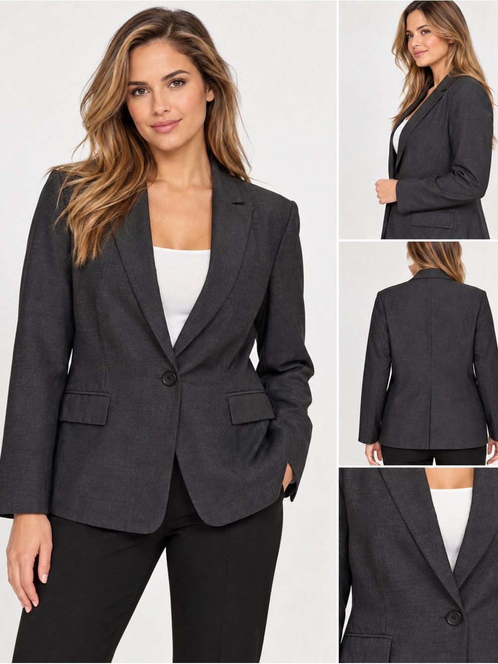 Calvin Klein Charcoal Gray Tailored Single Button Blazer size 16